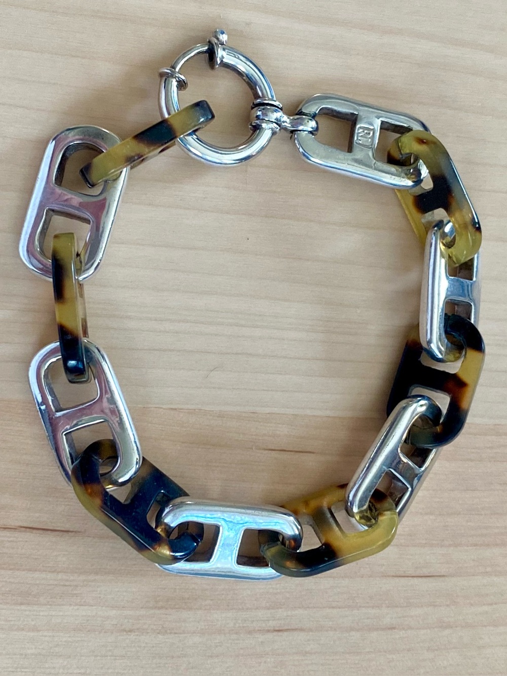 Vintage Ralph Lauren Silver tone & Faux Tortoise Shell Chain Link Bracelet